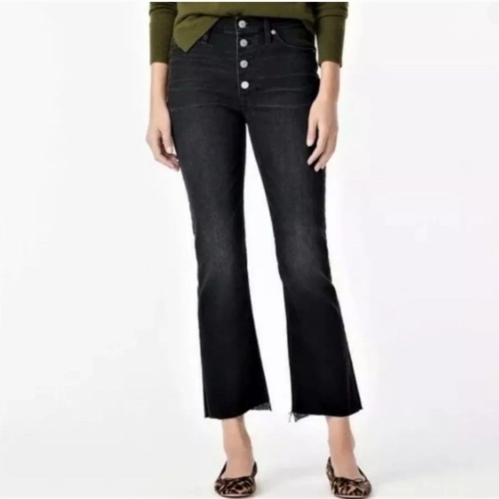 J. Crew Billie Demi Boot Crop Black Flare Wide Leg Jeans High-Rise Size 30
